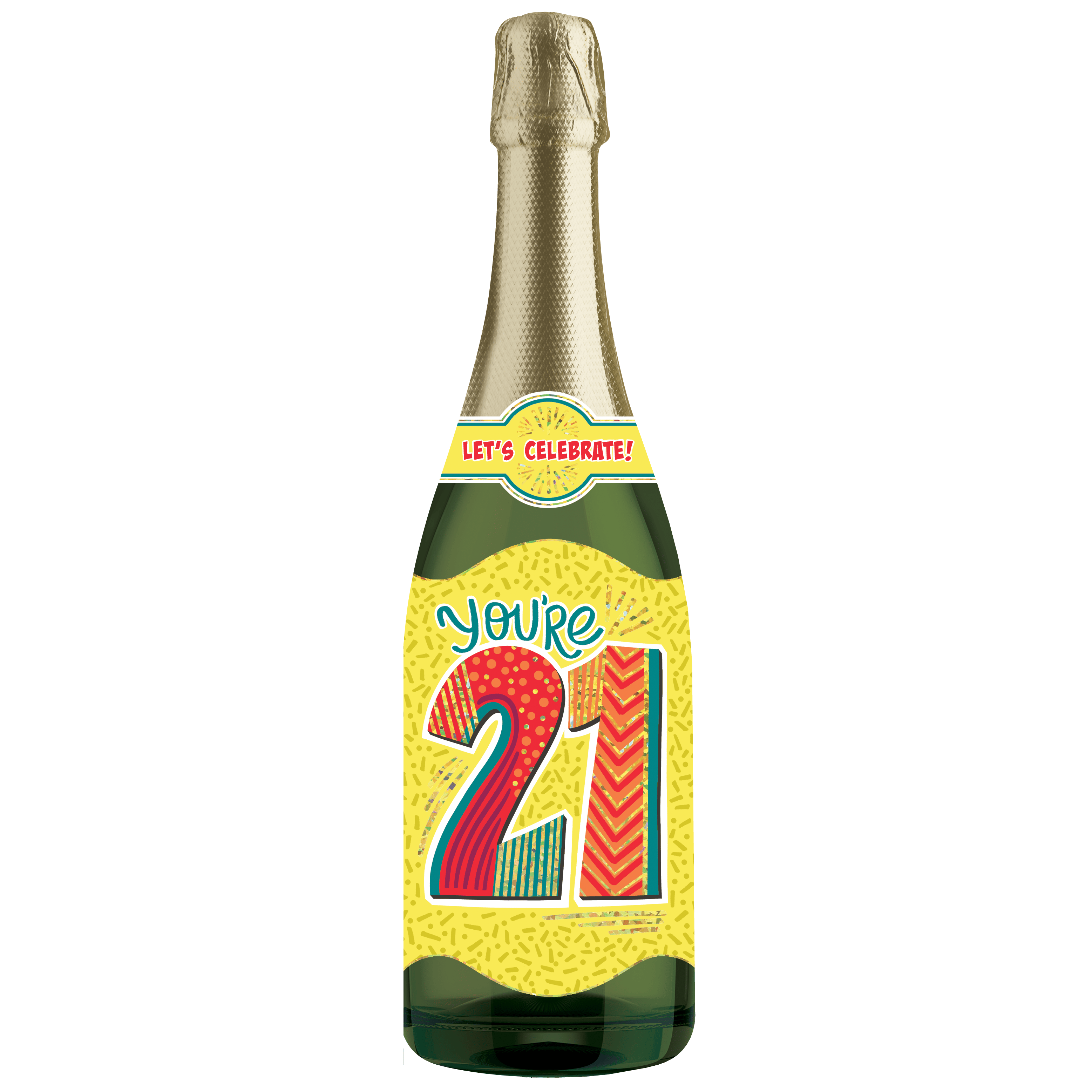 Pictura 21st Pattern Birthday Champagne sound card featuring colorful design and champagne bottle illustration.